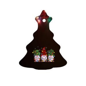 Three Gnomes Buffalo Plaid Red Christmas Ceramic Tree Ornament