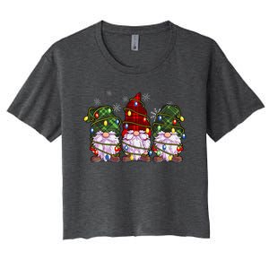 Three Gnomes Buffalo Plaid Red Christmas Women's Crop Top Tee