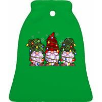 Three Gnomes Buffalo Plaid Red Christmas Ceramic Bell Ornament