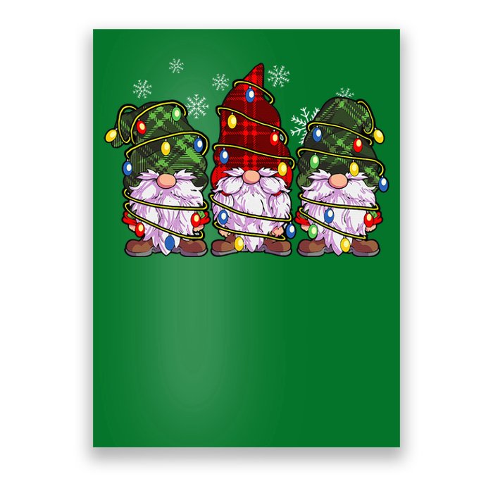 Three Gnomes Buffalo Plaid Red Christmas Poster