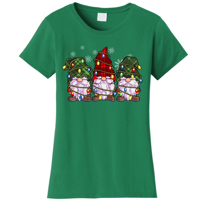 Three Gnomes Buffalo Plaid Red Christmas Women's T-Shirt