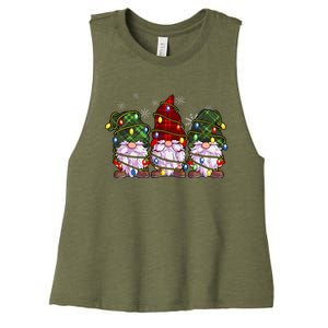 Three Gnomes Buffalo Plaid Red Christmas Women's Racerback Cropped Tank