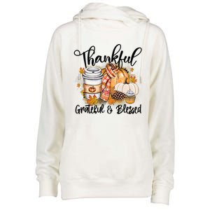 Thankful Grateful Blessed Fall Pumpkin Autumn Thanksgiving Womens Funnel Neck Pullover Hood