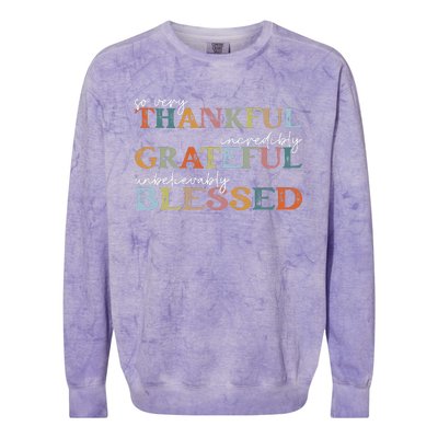 Thankful Grateful Blessed Happy Thanksgiving Day Funny Gifts Colorblast Crewneck Sweatshirt