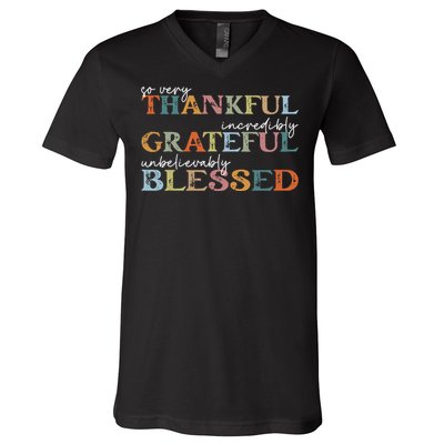 Thankful Grateful Blessed Happy Thanksgiving Day Funny Gifts V-Neck T-Shirt