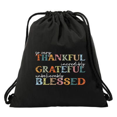 Thankful Grateful Blessed Happy Thanksgiving Day Funny Gifts Drawstring Bag
