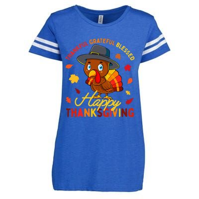 Thankful Grateful Blessed Autumn Turkey Thanksgiving Enza Ladies Jersey Football T-Shirt