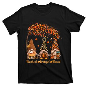 Thankful Grateful Blessed Gnome Thanksgiving Leopard T-Shirt