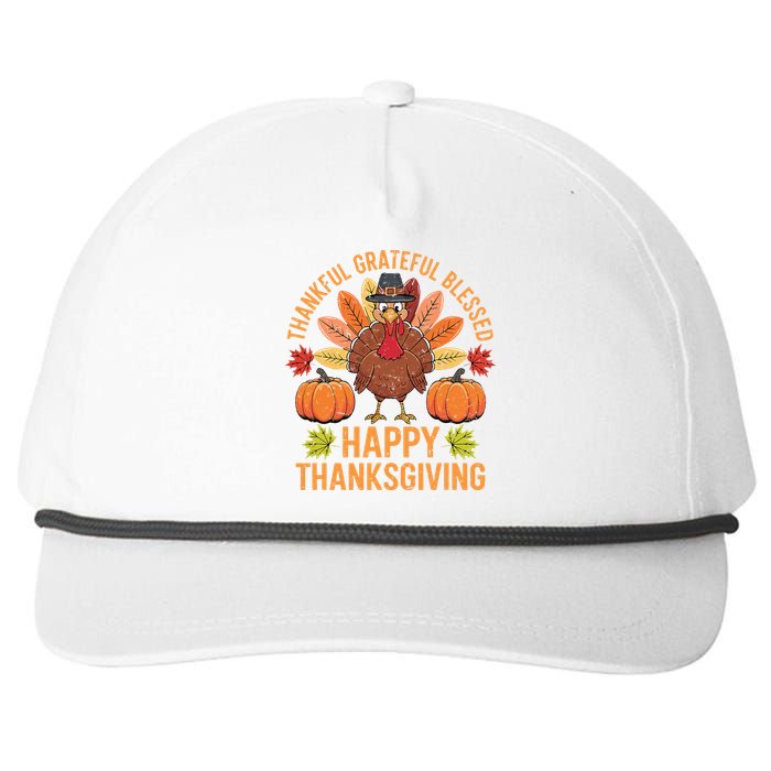 Thankful Grateful Blessed Turkey Women Happy Thanksgiving Snapback Five-Panel Rope Hat