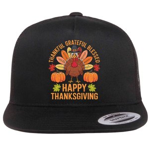 Thankful Grateful Blessed Turkey Women Happy Thanksgiving Flat Bill Trucker Hat