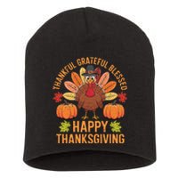 Thankful Grateful Blessed Turkey Women Happy Thanksgiving Short Acrylic Beanie