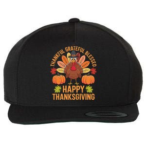 Thankful Grateful Blessed Turkey Women Happy Thanksgiving Wool Snapback Cap