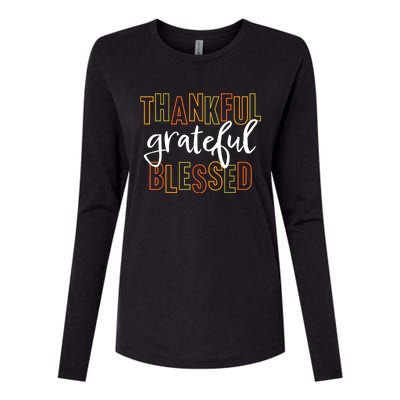 Thankful Grateful Blessed Women Girls Thanksgiving Womens Cotton Relaxed Long Sleeve T-Shirt