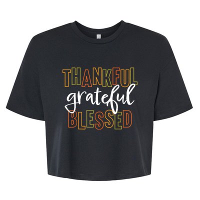 Thankful Grateful Blessed Women Girls Thanksgiving Bella+Canvas Jersey Crop Tee