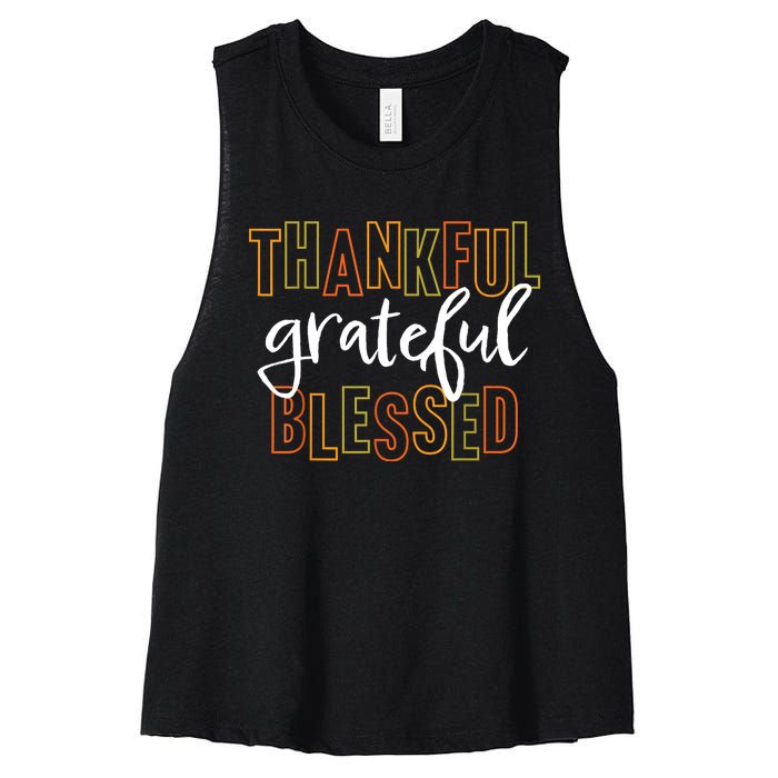 Thankful Grateful Blessed Women Girls Thanksgiving Women's Racerback Cropped Tank