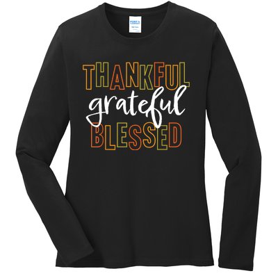 Thankful Grateful Blessed Women Girls Thanksgiving Ladies Long Sleeve Shirt