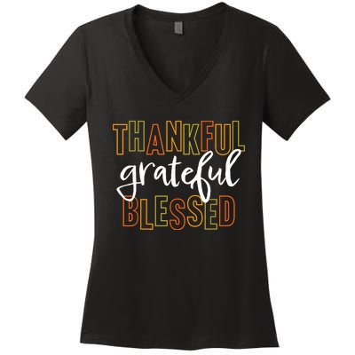 Thankful Grateful Blessed Women Girls Thanksgiving Women's V-Neck T-Shirt