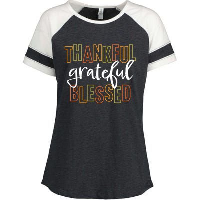 Thankful Grateful Blessed Women Girls Thanksgiving Enza Ladies Jersey Colorblock Tee