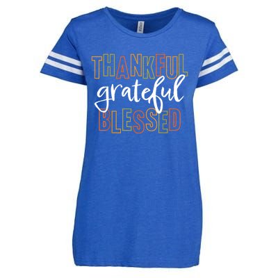 Thankful Grateful Blessed Women Girls Thanksgiving Enza Ladies Jersey Football T-Shirt