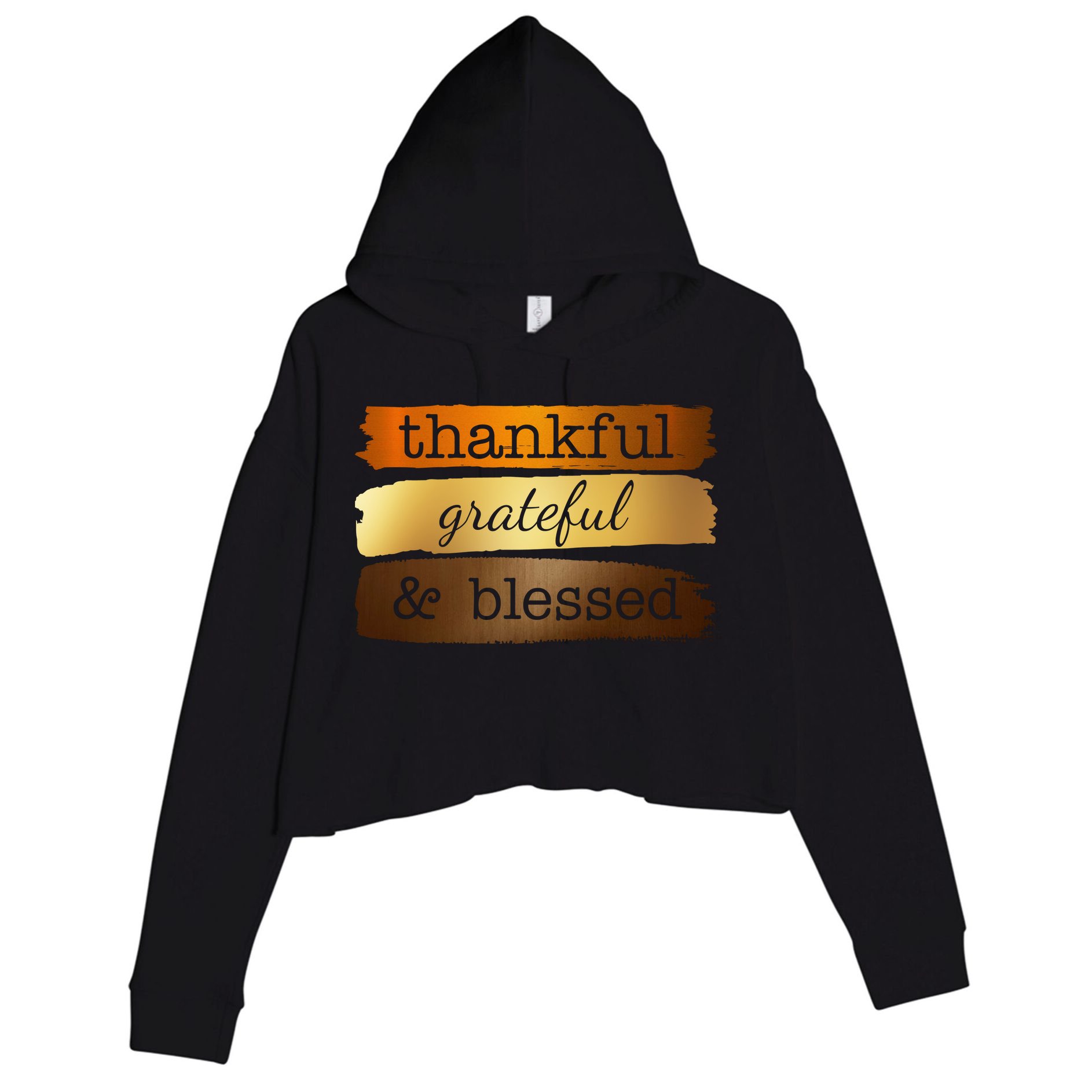 Thankful Grateful Blessed Thanksgiving Holiday Crop Fleece Hoodie