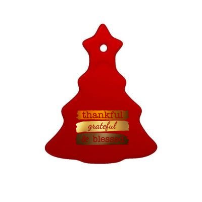 Thankful Grateful Blessed Thanksgiving Holiday Ceramic Tree Ornament