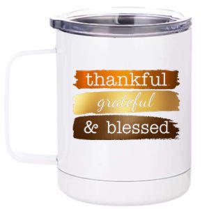 Thankful Grateful Blessed Thanksgiving Holiday 12 oz Stainless Steel Tumbler Cup