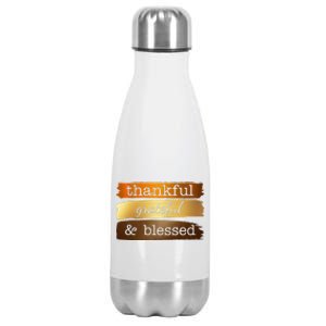 Thankful Grateful Blessed Thanksgiving Holiday Stainless Steel Insulated Water Bottle