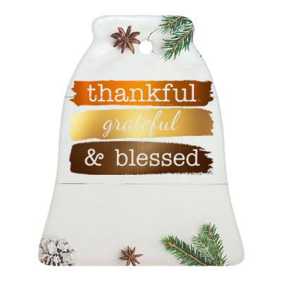 Thankful Grateful Blessed Thanksgiving Holiday Ceramic Bell Ornament