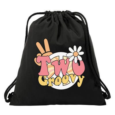 Two Groovy Birthday Boho Party Outfit 2nd Birthday 70s Drawstring Bag