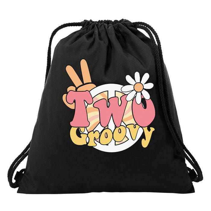 Two Groovy Birthday Boho Party Outfit 2nd Birthday 70s Drawstring Bag