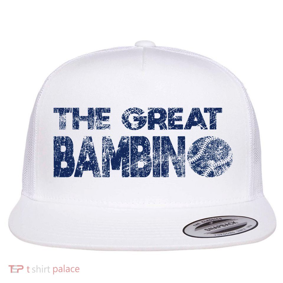 The Great Bambino Baseball Simple Legend Design Distressed Flat Bill Trucker Hat