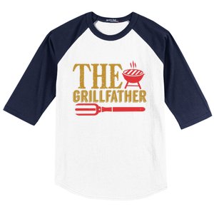 The Grillfather Barbeque Grilling Bbq Lover Father Dad Funny Gift Baseball Sleeve Shirt