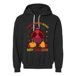 Thankful Grateful Blessed Thanksgiving Turkey Garment-Dyed Fleece Hoodie