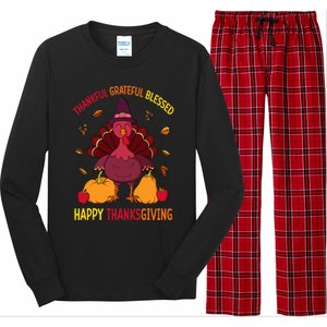 Thankful Grateful Blessed Thanksgiving Turkey Long Sleeve Pajama Set