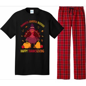 Thankful Grateful Blessed Thanksgiving Turkey Pajama Set