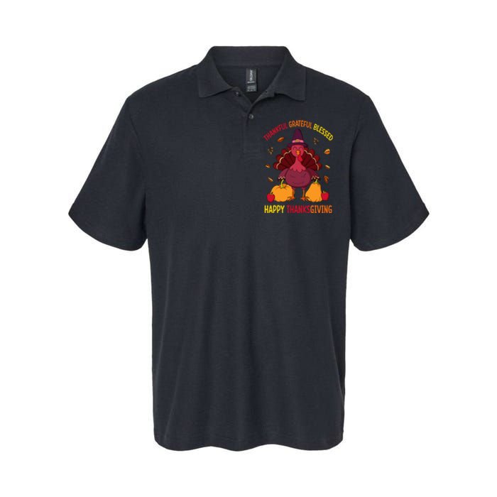 Thankful Grateful Blessed Thanksgiving Turkey Softstyle Adult Sport Polo