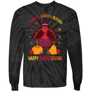 Thankful Grateful Blessed Thanksgiving Turkey Tie-Dye Long Sleeve Shirt