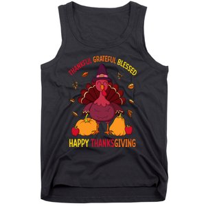 Thankful Grateful Blessed Thanksgiving Turkey Tank Top