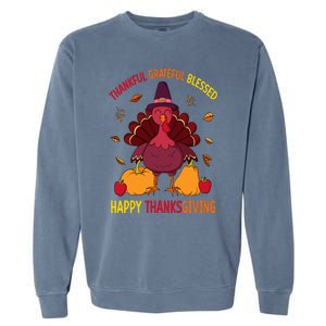 Thankful Grateful Blessed Thanksgiving Turkey Garment-Dyed Sweatshirt