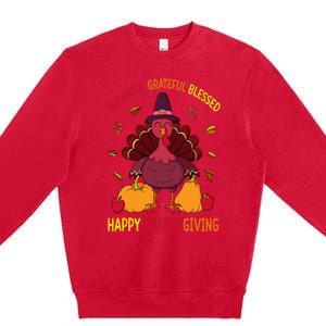 Thankful Grateful Blessed Thanksgiving Turkey Premium Crewneck Sweatshirt