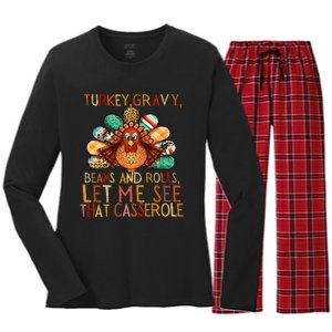 Turkey Gravy Beans And Rolls Let Me See That Casserole Women's Long Sleeve Flannel Pajama Set 