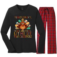 Turkey Gravy Beans And Rolls Let Me See That Casserole Women's Long Sleeve Flannel Pajama Set 