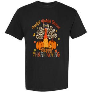 Thankful Grateful Blessed Thanksgiving Turkey Leopard Print Garment-Dyed Heavyweight T-Shirt