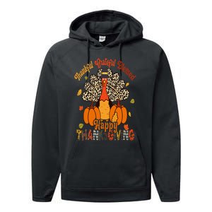 Thankful Grateful Blessed Thanksgiving Turkey Leopard Print Performance Fleece Hoodie