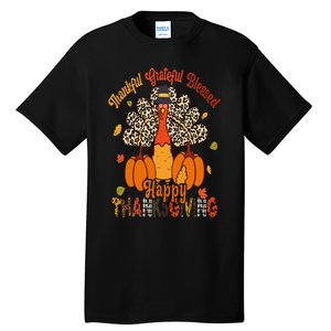 Thankful Grateful Blessed Thanksgiving Turkey Leopard Print Tall T-Shirt