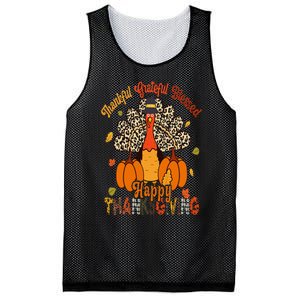 Thankful Grateful Blessed Thanksgiving Turkey Leopard Print Mesh Reversible Basketball Jersey Tank