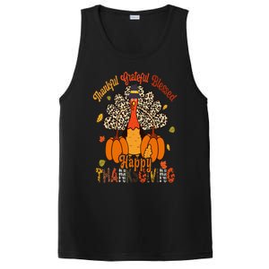 Thankful Grateful Blessed Thanksgiving Turkey Leopard Print PosiCharge Competitor Tank