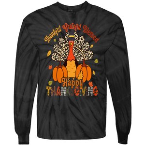 Thankful Grateful Blessed Thanksgiving Turkey Leopard Print Tie-Dye Long Sleeve Shirt