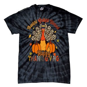 Thankful Grateful Blessed Thanksgiving Turkey Leopard Print Tie-Dye T-Shirt