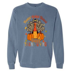 Thankful Grateful Blessed Thanksgiving Turkey Leopard Print Garment-Dyed Sweatshirt